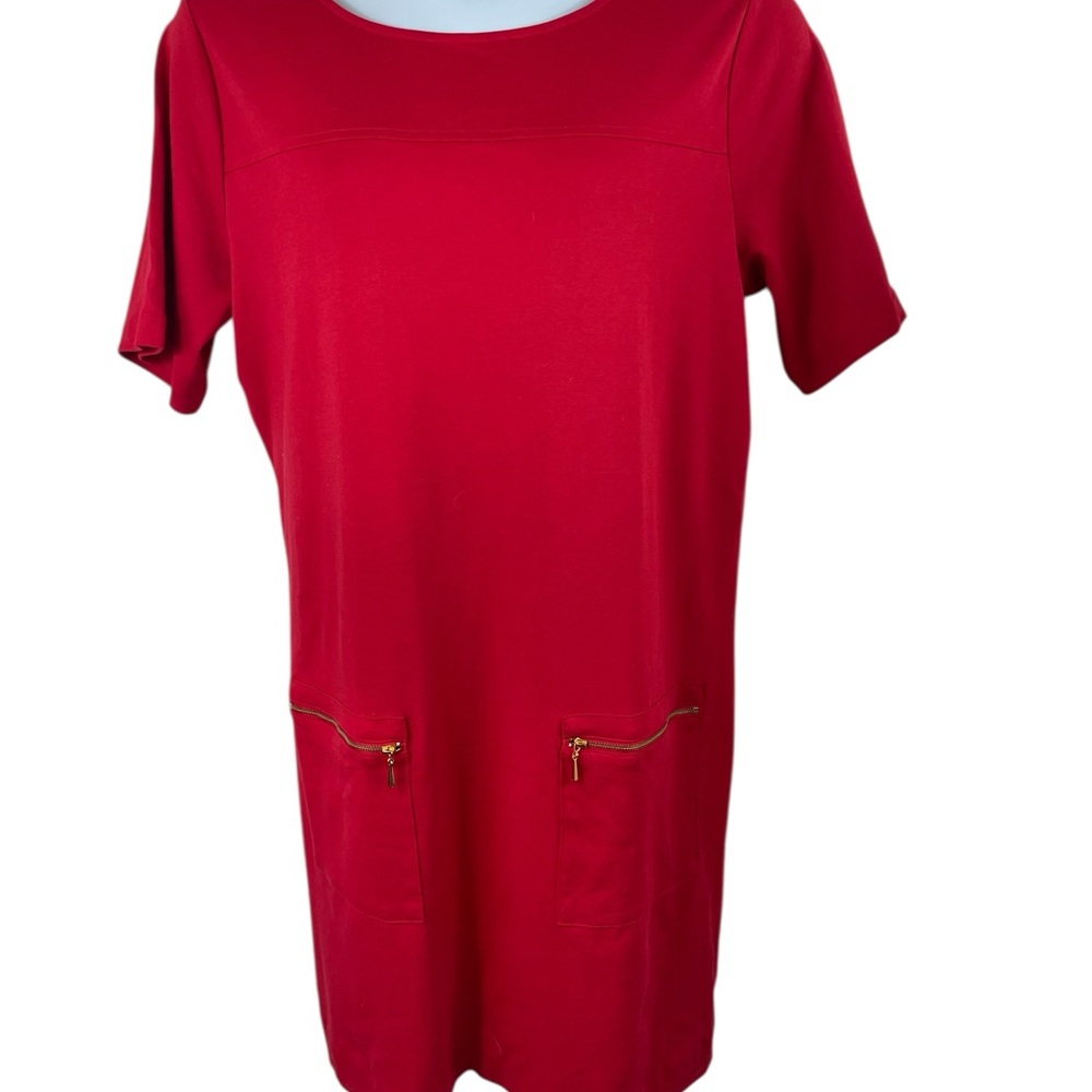 Joan‎ Vass Red Shift Dress with Gold button/Zipper Accents, 2X, NWT
